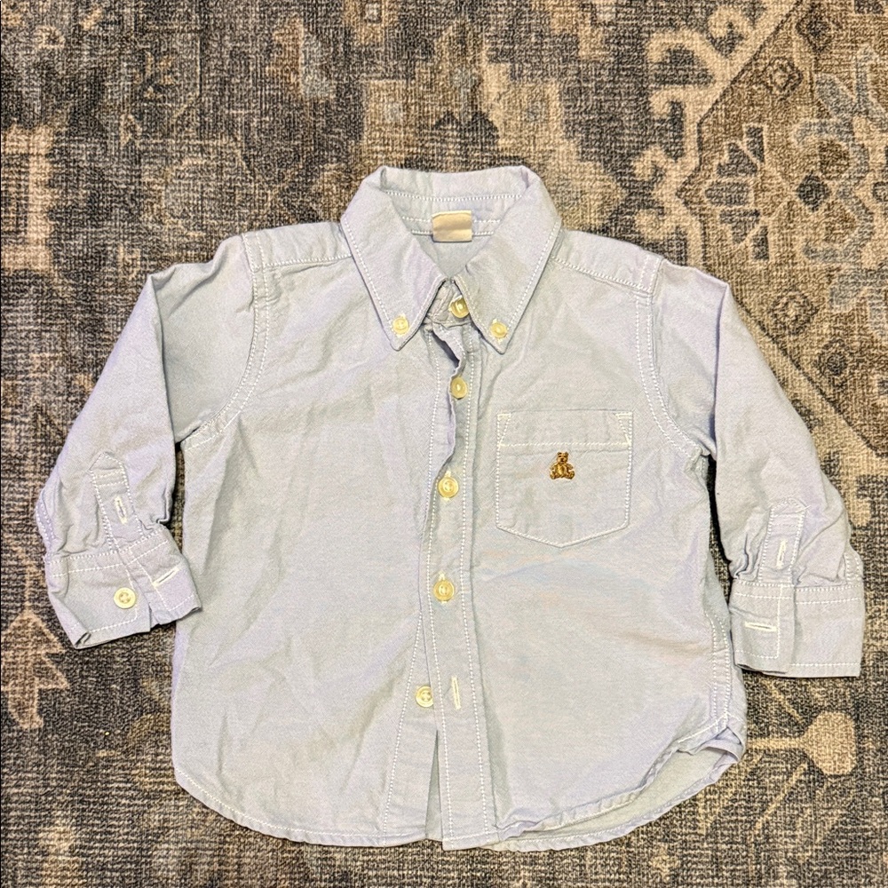 2/$10 Baby GAP Light Blue Embroidered Teddy Bear Pocket Button Down